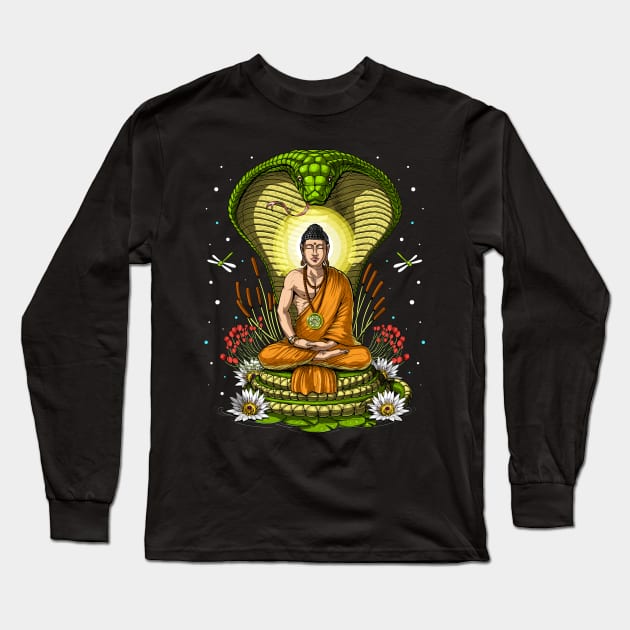Buddha Zen Cobra Meditation Long Sleeve T-Shirt by underheaven